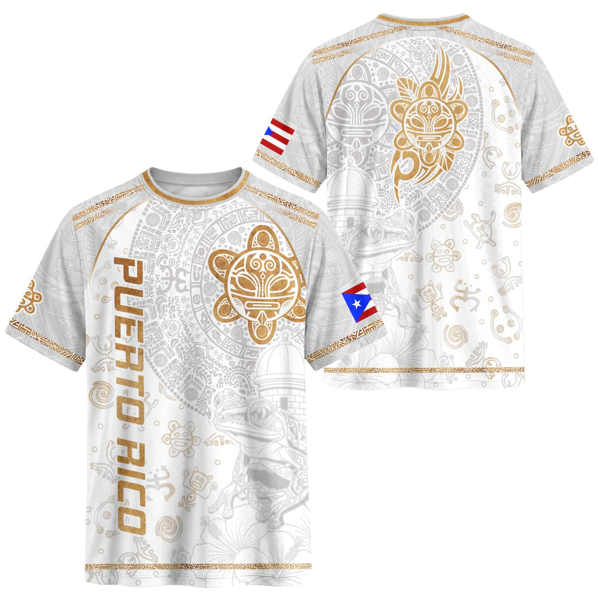 Coqui Frog White Gold Puerto Rico Soccer Jersey for Men and Women, Garita Taino Sun National, Puerto Rico Shirt and Puerto Rico Jersey, Northryn Co.