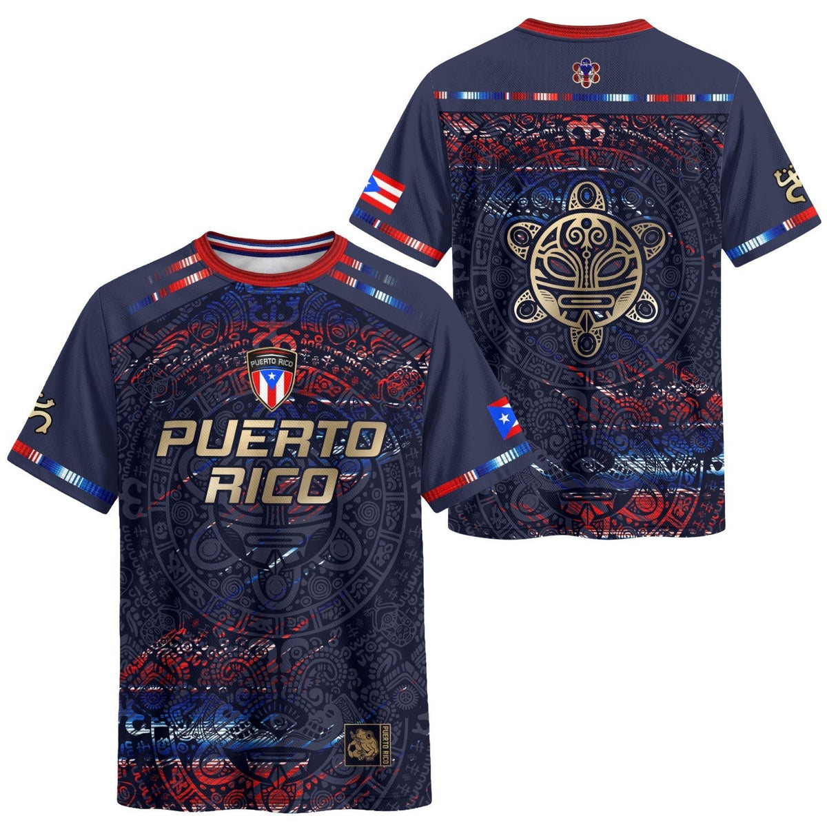Puerto Rico Soccer Jersey in Navy Red for Men and Women, Blue Taino Sun National Heritage Boricua, Puerto Rico Jersey, Puerto Rico Shirt, Northryn Co.