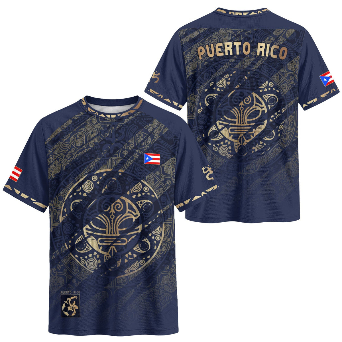 Taino Sun Navy Gold Puerto Rico Soccer Jersey for Men and Women, Boricua Apparel, Best Puerto Rico Jersey with Puerto Rico Shirt Style, Northryn Co.