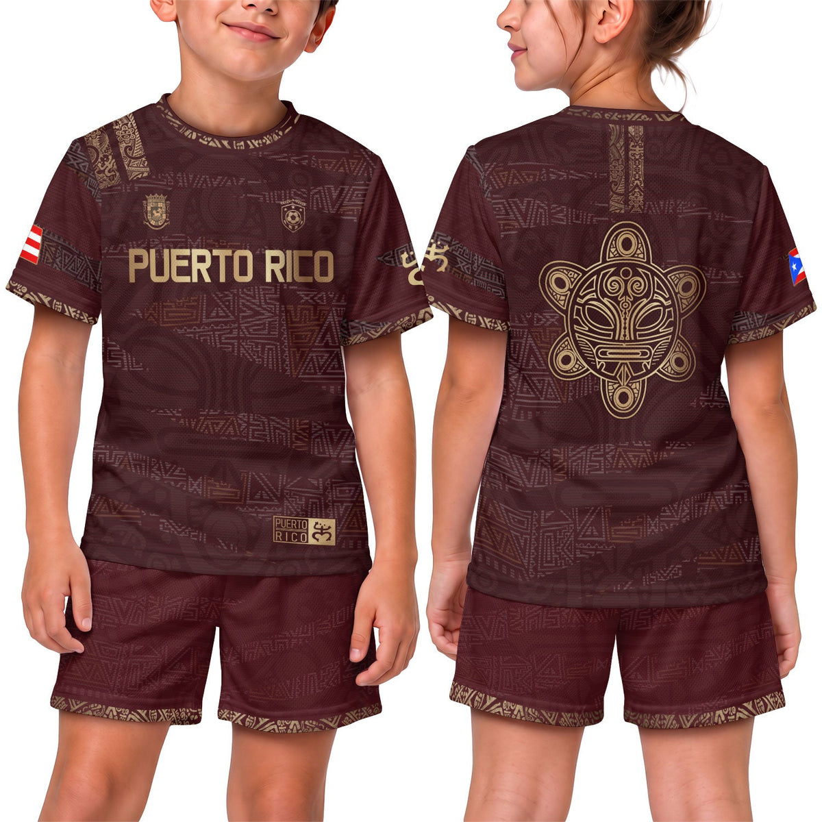 Maroon Gold, Kids Puerto Rico Soccer Jersey with Taino Tribal for Boy and Girl, Puerto Rico Kids Soccer Jersey Meets Youth Soccer Jersey, Northryn Co.
