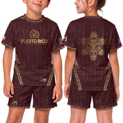 Maroon Gold, Kids Puerto Rico Soccer Jersey with Taino Sun for Boy and Girl, Puerto Rico Kids Soccer Jersey in Youth Soccer Jersey Style, Northryn Co.