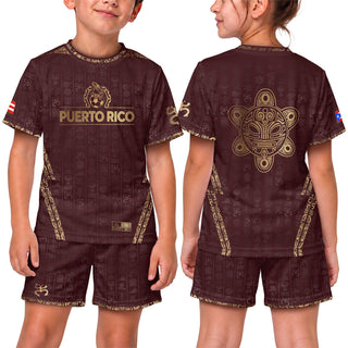 Maroon Gold, Kids Puerto Rico Soccer Jersey with Taino Sun for Boy and Girl, Puerto Rico Kids Soccer Jersey in Youth Soccer Jersey Style, Northryn Co.