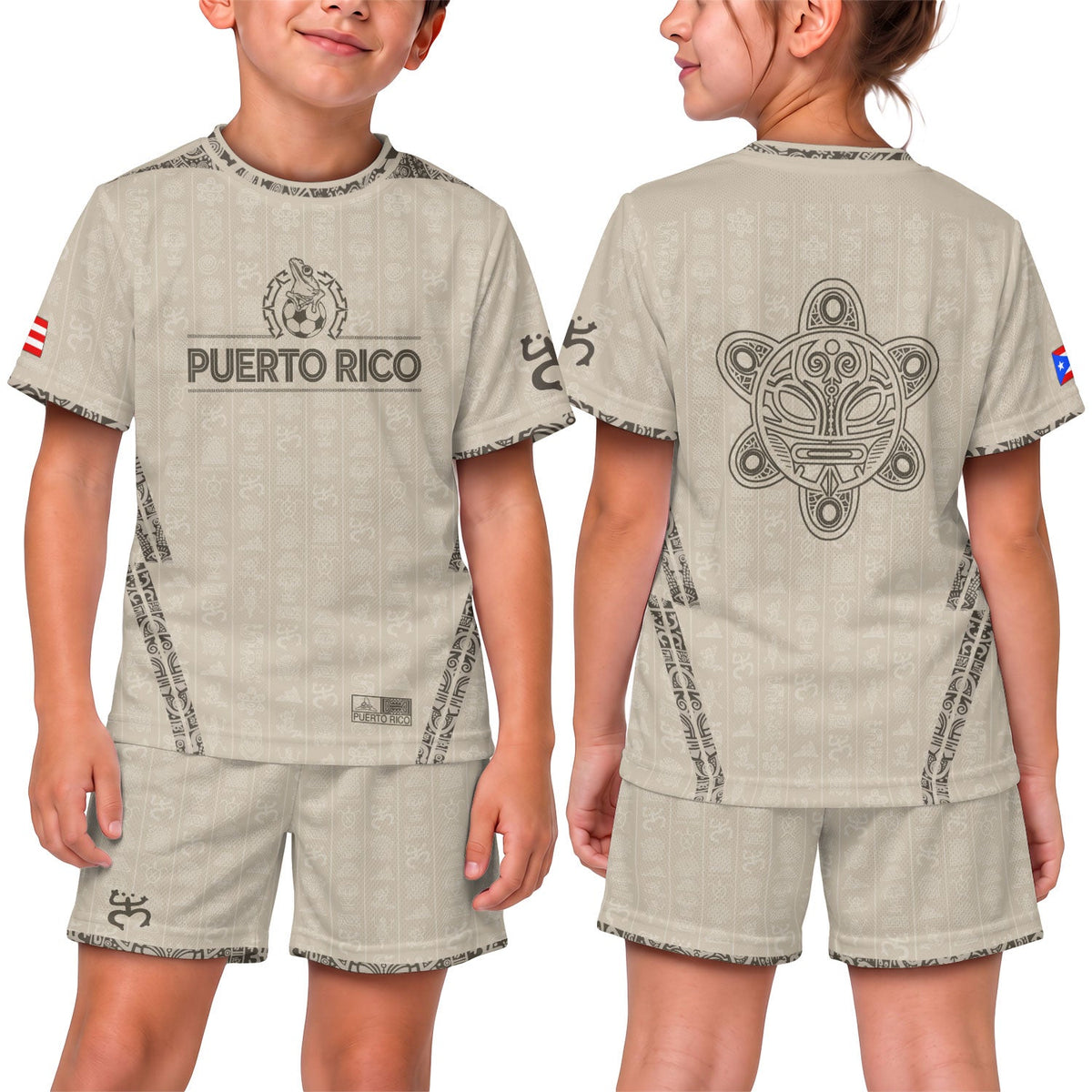 Beige Gold Taino, Kids Puerto Rico Soccer Jersey for Boy and Girl with Sun National, Puerto Rico Kids Soccer Jersey, Youth Soccer Jersey, Northryn Co.