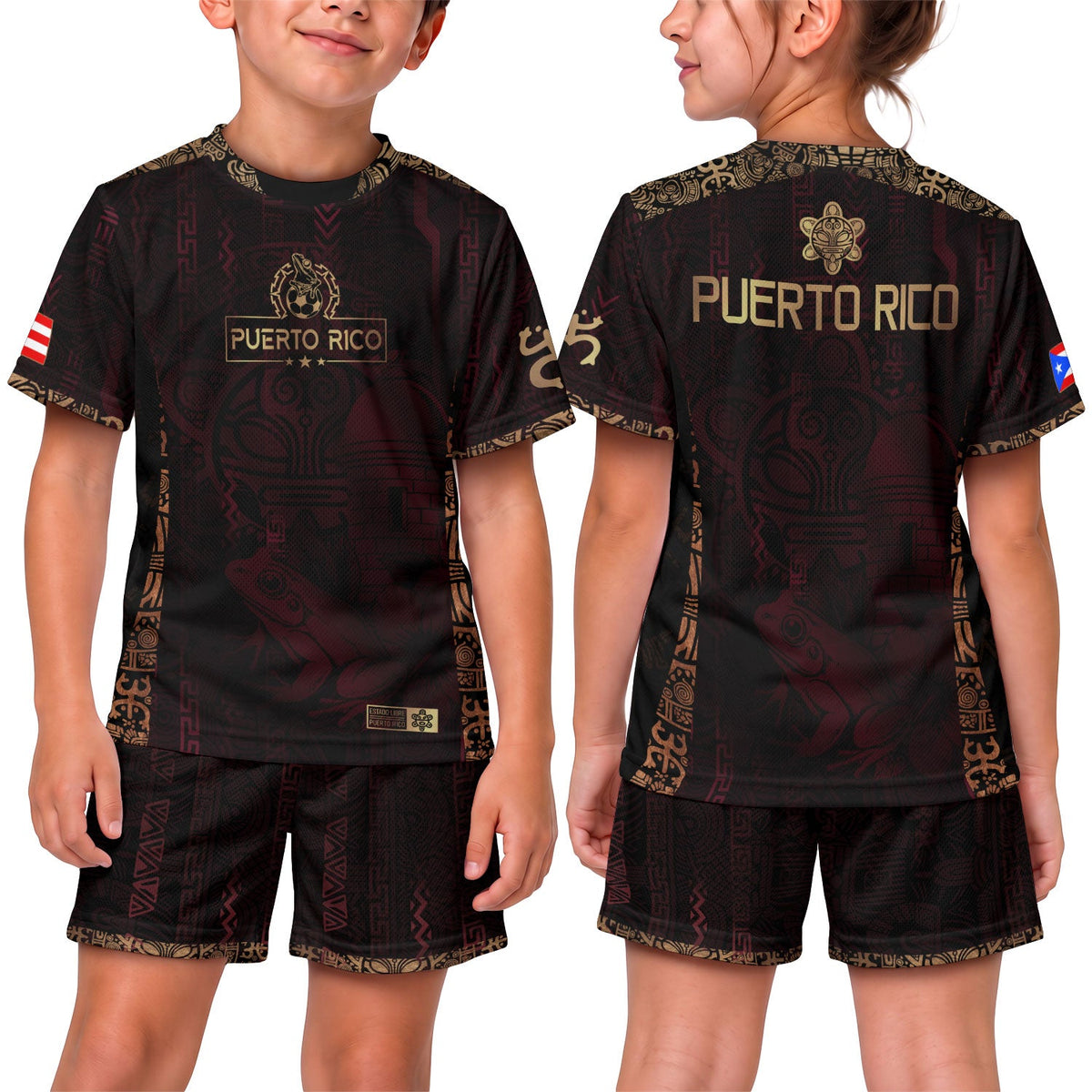 Maroon Gold Taino, Kids Puerto Rico Soccer Jersey with Sun Boricua for Boy and Girl, Puerto Rico Kids Soccer Jersey, Youth Soccer Jersey, Northryn Co.
