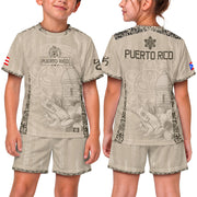 Kids Puerto Rico Soccer Jersey, Beige Gold Coqui Frog Floral for Boy and Girl, Youth Soccer Jersey Meets Puerto Rico Kids Soccer Jersey, Northryn Co.