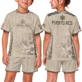 Kids Puerto Rico Soccer Jersey, Beige Gold Coqui Frog Floral for Boy and Girl, Youth Soccer Jersey Meets Puerto Rico Kids Soccer Jersey, Northryn Co.