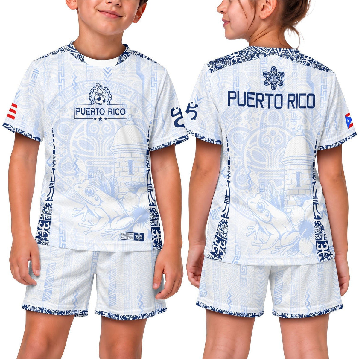White Blue Coqui, Kids Puerto Rico Soccer Jersey with Frog Garita for Boy and Girl, Puerto Rico Kids Soccer Jersey, Youth Soccer Jersey, Northryn Co.