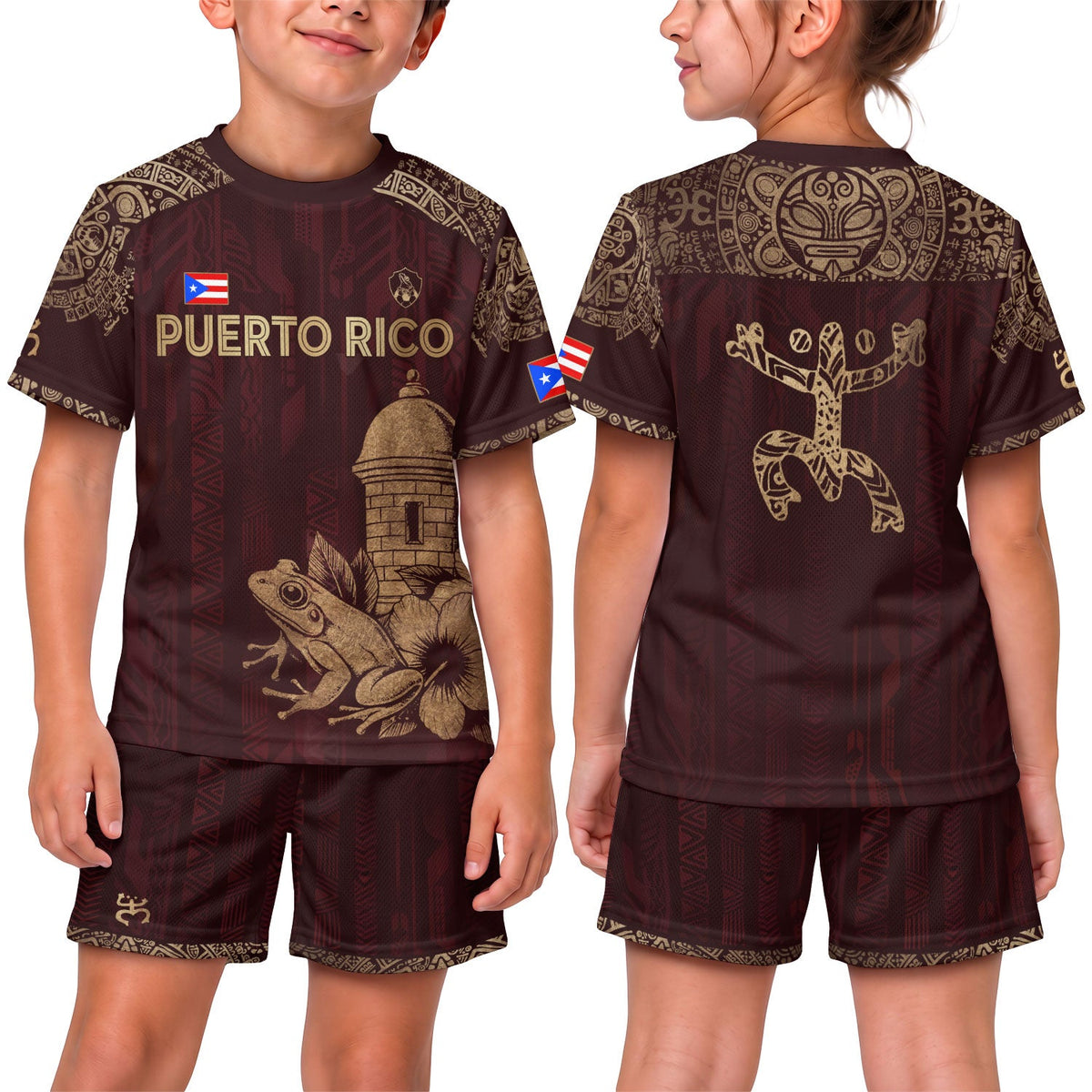 Kids Puerto Rico Soccer Jersey for Boy and Girl, Maroon Gold Coqui Frog Garita, Youth Soccer Jersey Meets Puerto Rico Kids Soccer Jersey, Northryn Co.
