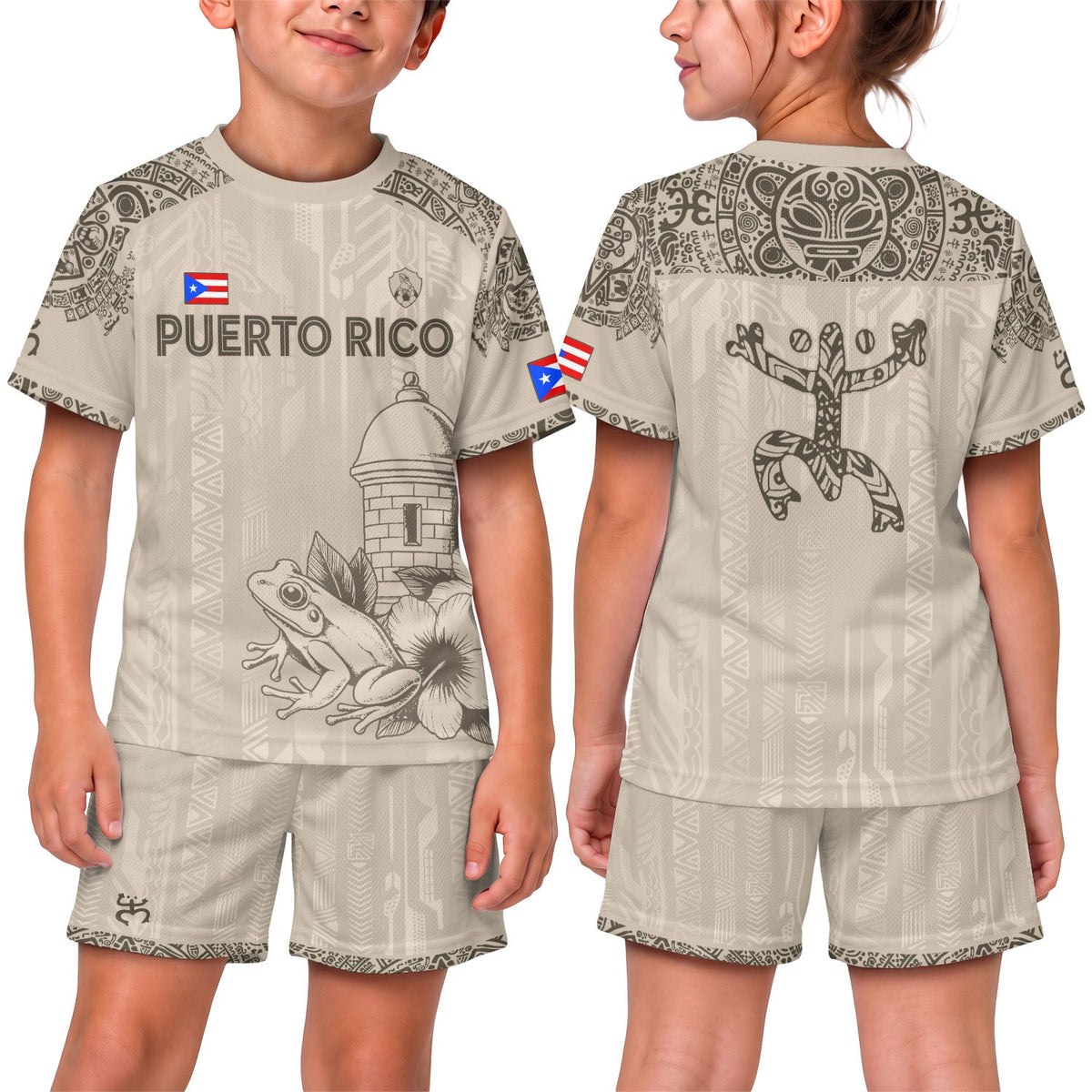 Beige Gold Coqui, Kids Puerto Rico Soccer Jersey with Frog Garita for Boy and Girl, Puerto Rico Kids Soccer Jersey, Youth Soccer Jersey, Northryn Co.