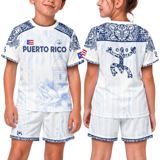 Kids Puerto Rico Soccer Jersey, White Blue Coqui Frog Garita for Boy and Girl, Youth Soccer Jersey Meets Puerto Rico Kids Soccer Jersey, Northryn Co.