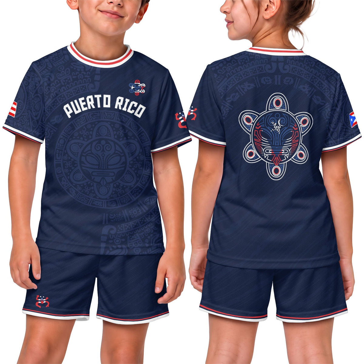 Navy Red White, Kids Puerto Rico Soccer Jersey for Boy and Girl with Taino Sun, Puerto Rico Kids Soccer Jersey Meets Youth Soccer Jersey, Northryn Co.