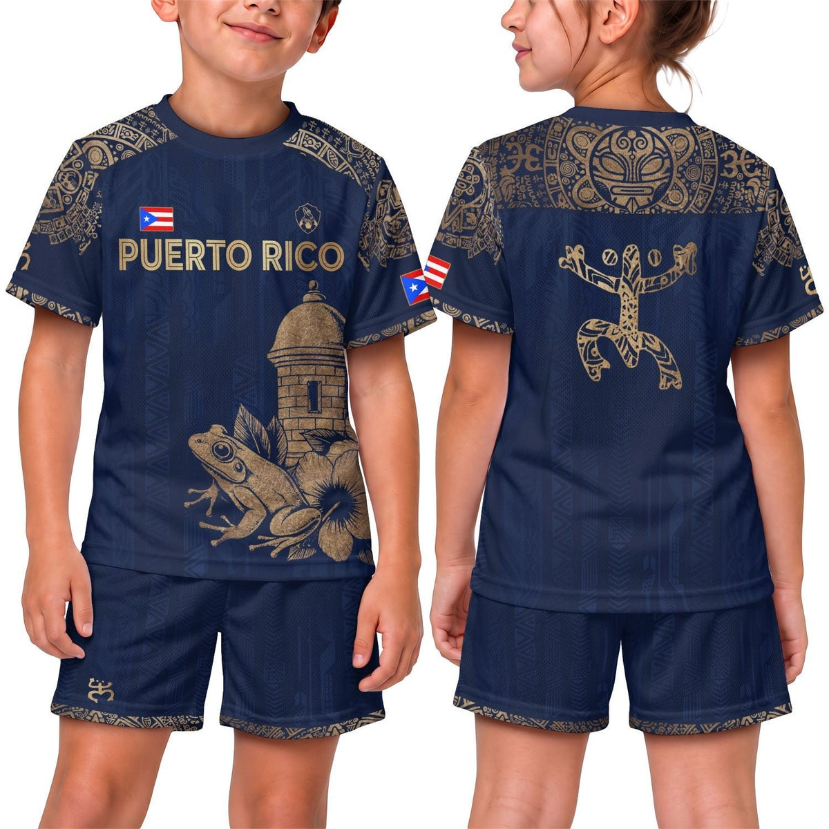 Navy Gold Coqui, Kids Puerto Rico Soccer Jersey with Frog Garita for Boy and Girl, Puerto Rico Kids Soccer Jersey, Youth Soccer Jersey, Northryn Co.