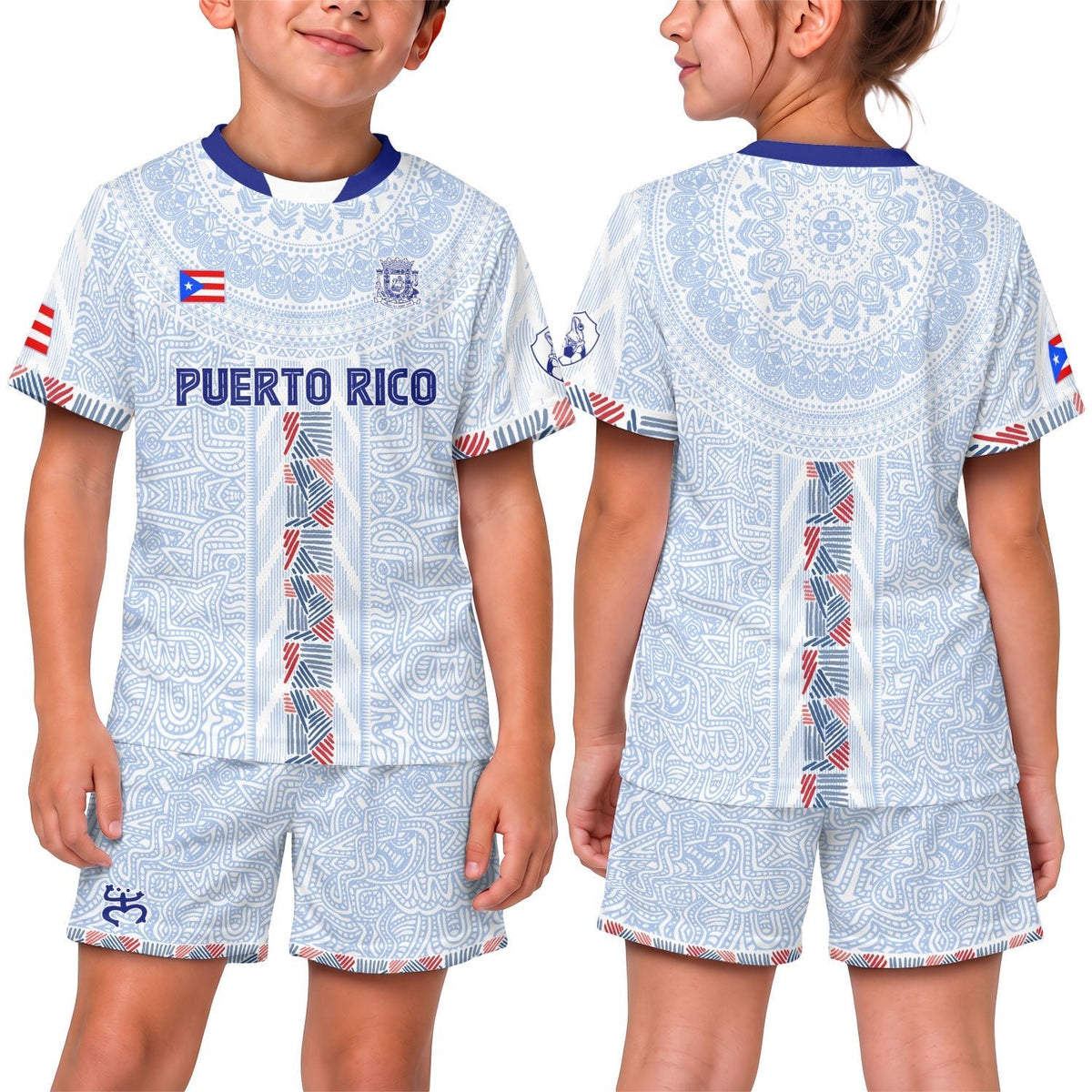 White Blue Taino, Kids Puerto Rico Soccer Jersey with Sun National for Boy and Girl, Puerto Rico Kids Soccer Jersey, Youth Soccer Jersey, Northryn Co.
