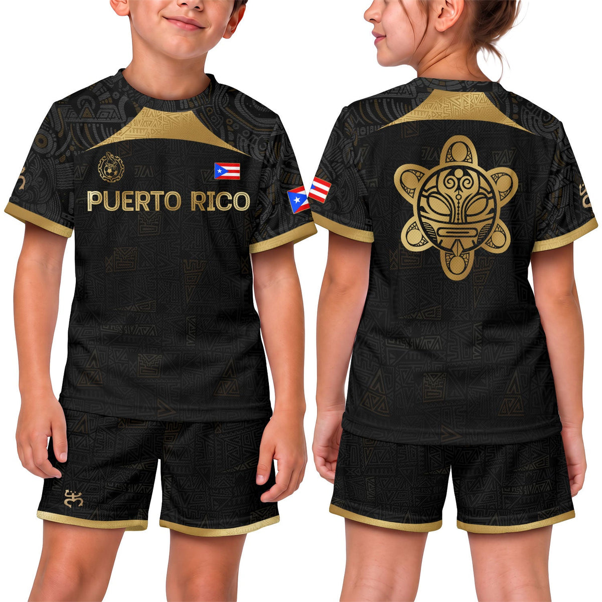 Black Gold, Kids Puerto Rico Soccer Jersey with Tribal Graphic for Boy and Girl, Puerto Rico Kids Soccer Jersey with Youth Soccer Jersey, Northryn Co.