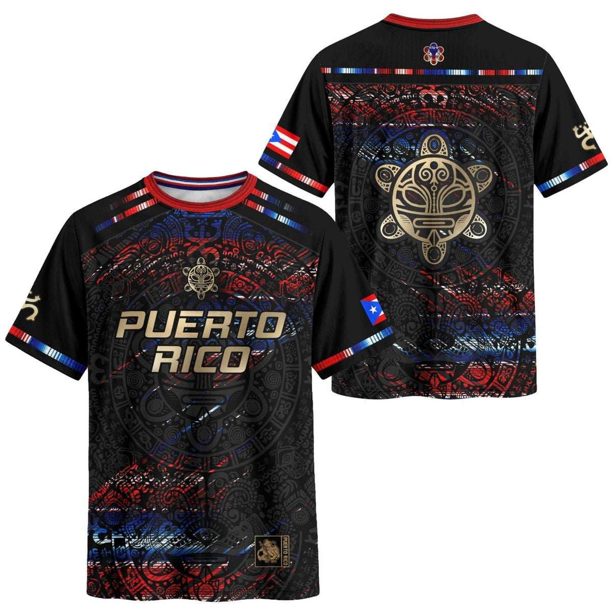 Taino Sun Black Red Puerto Rico Soccer Jersey for Men and Women, Blue Abstract National Sport, Puerto Rico Jersey and Puerto Rico Shirt, Northryn Co.