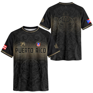 Puerto Rico Soccer Jersey with Coqui Frog for Men and Women, Taino Tribal National Black Gold, Puerto Rico Shirt and Puerto Rico Jersey, Northryn Co.