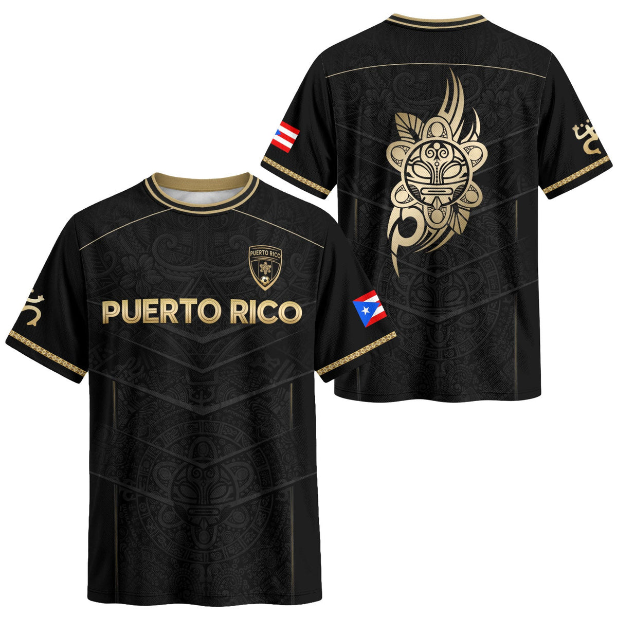 Puerto Rico Soccer Jersey in Black Gold for Men and Women, Design with Lion Symbol & Flag, Top Puerto Rico Shirt and Puerto Rico Jersey, Northryn Co.