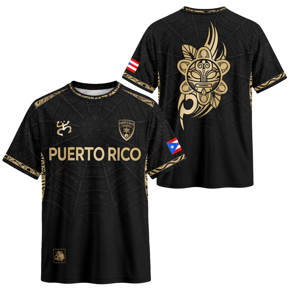 Taino Sun Black Gold Puerto Rico Soccer Jersey for Men and Women, Heritage, Trending Puerto Rico Jersey with Puerto Rico Shirt Appeal, Northryn Co.