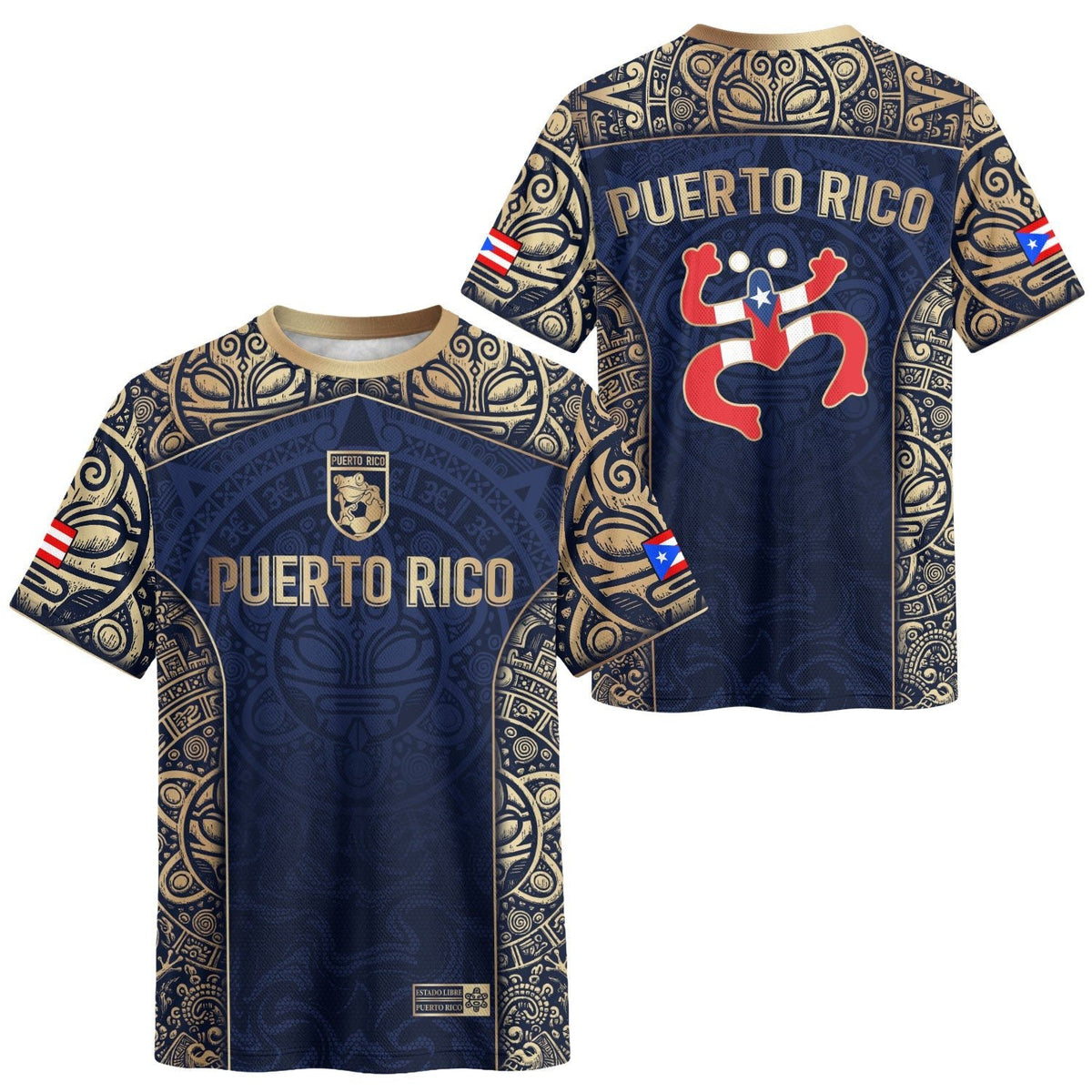 Flag Boricua Navy Gold Puerto Rico Soccer Jersey for Men and Women, Taino Tribal Mask Coqui Pride, Puerto Rico Shirt, Puerto Rico Jersey, Northryn Co.