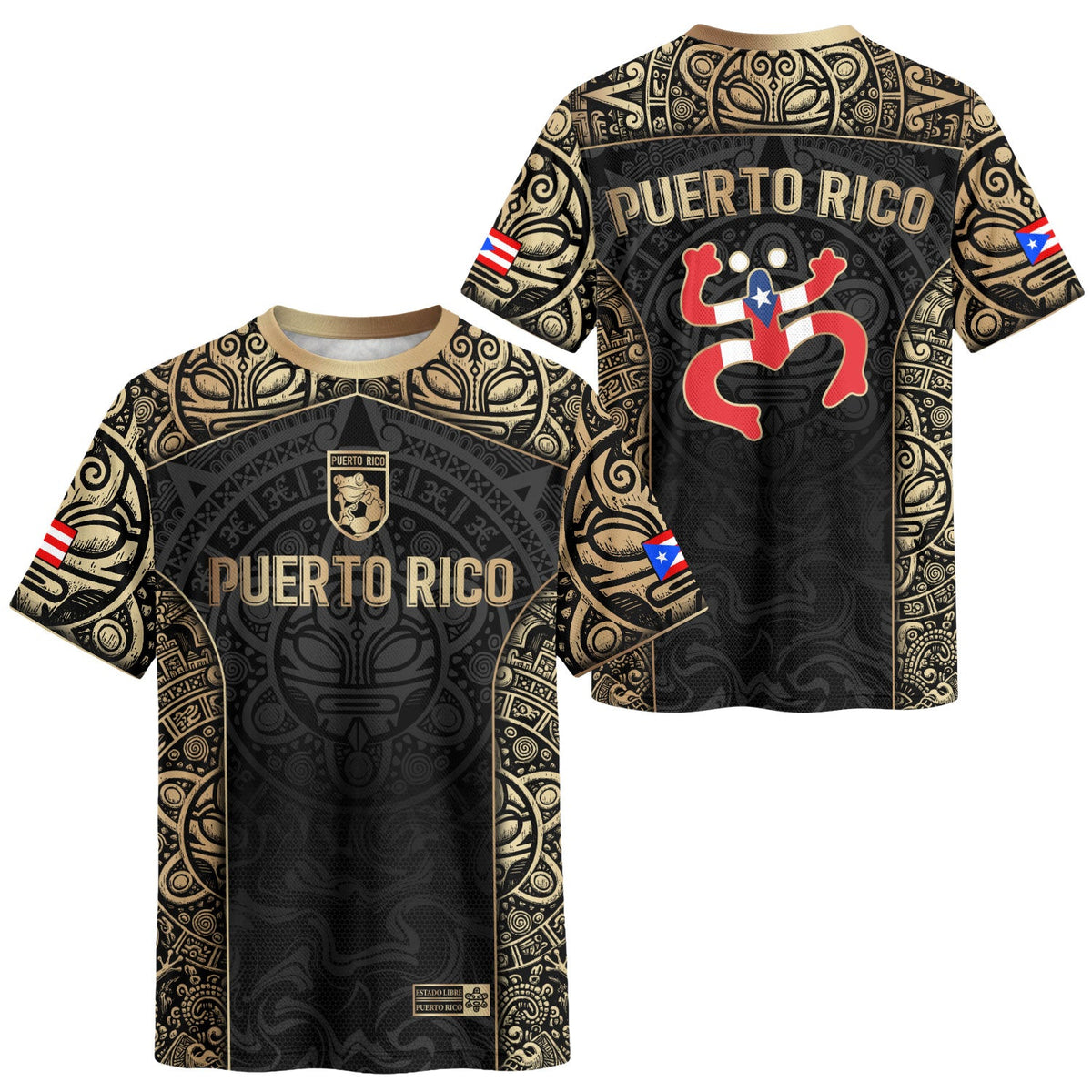 Puerto Rico Soccer Jersey for Men and Women, Boricua Coqui Frog Taino Tribal Black Gold National, Puerto Rico Jersey, Puerto Rico Shirt, Northryn Co.
