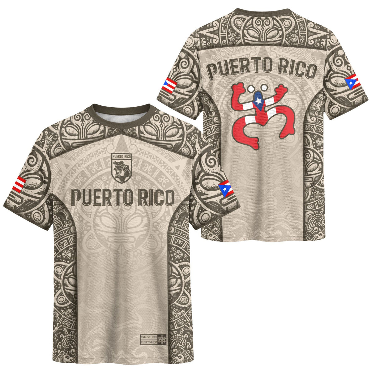 Coqui Frog Beige Gold Puerto Rico Soccer Jersey for Men and Women, Boricua Taino Tribal National, Puerto Rico Jersey, Puerto Rico Shirt, Northryn Co.
