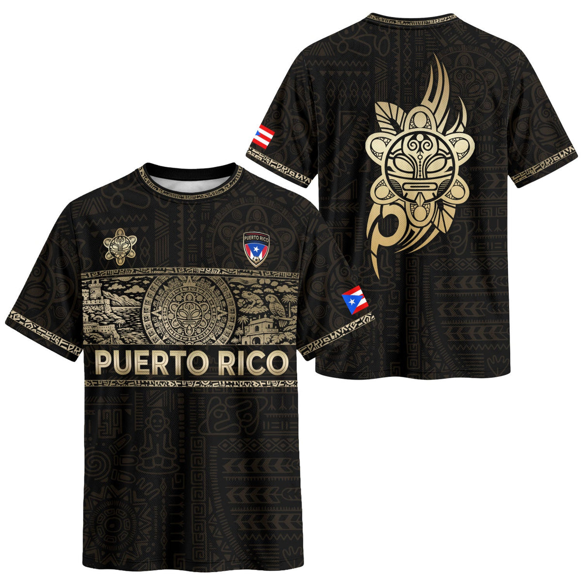 Puerto Rico Soccer Jersey for Men and Women, Black Taino Culture Heritage Gold Edition, Top Puerto Rico Jersey and Puerto Rico Shirt, Northryn Co.