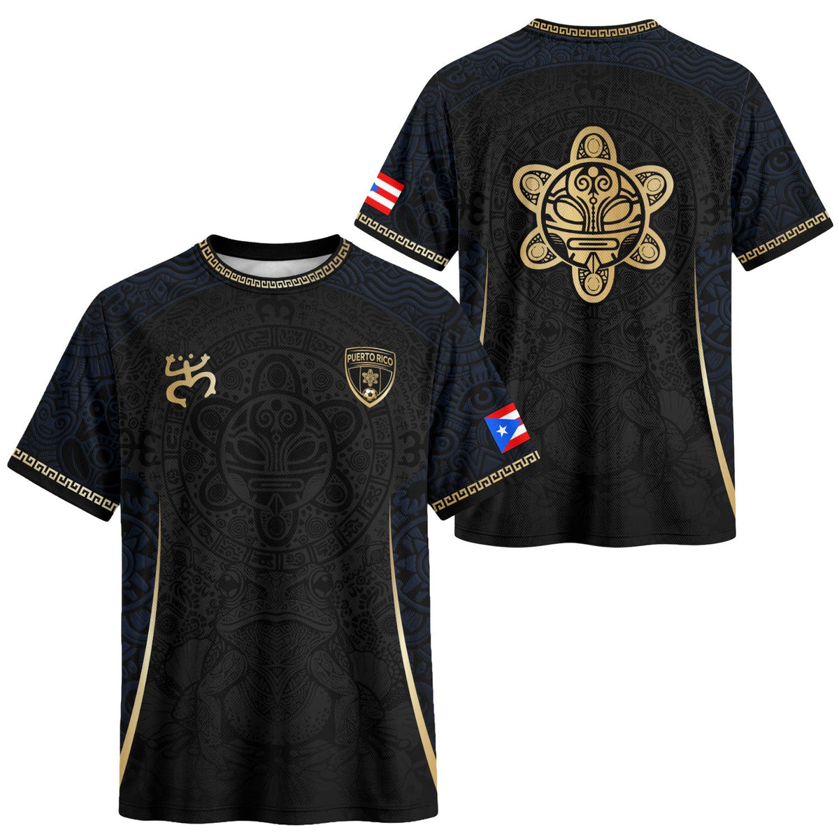 Taino Symbol Navy Gold Puerto Rico Soccer Jersey for Men and Women, Elite Boricua Heritage, Top Puerto Rico Jersey and Puerto Rico Shirt, Northryn Co.