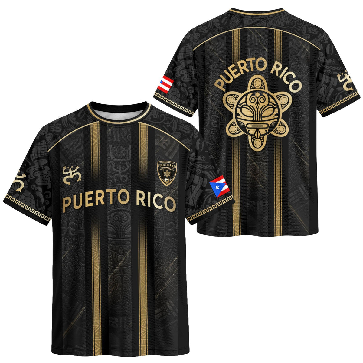 Puerto Rico Soccer Jersey in Black Vertical for Men and Women, Stripe Taino Sun Heritage, Top Puerto Rico Shirt and Puerto Rico Jersey, Northryn Co.