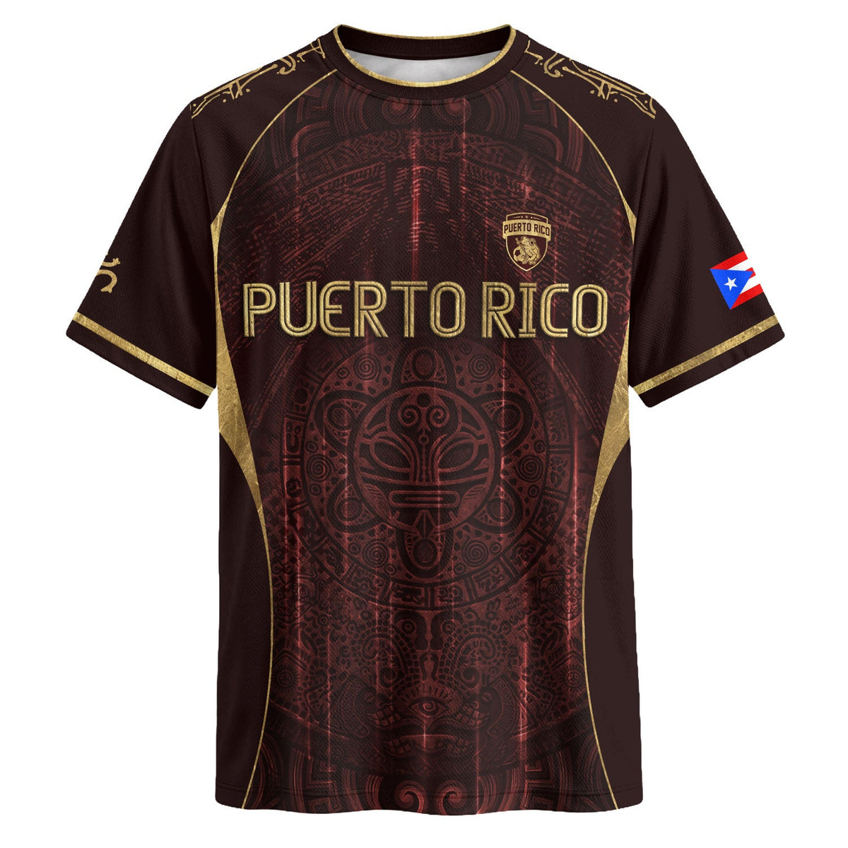 Taino Symbol Maroon Gold Puerto Rico Soccer Jersey for Men and Women, Elite Edition Training, Puerto Rico Shirt and Puerto Rico Jersey, Northryn Co.
