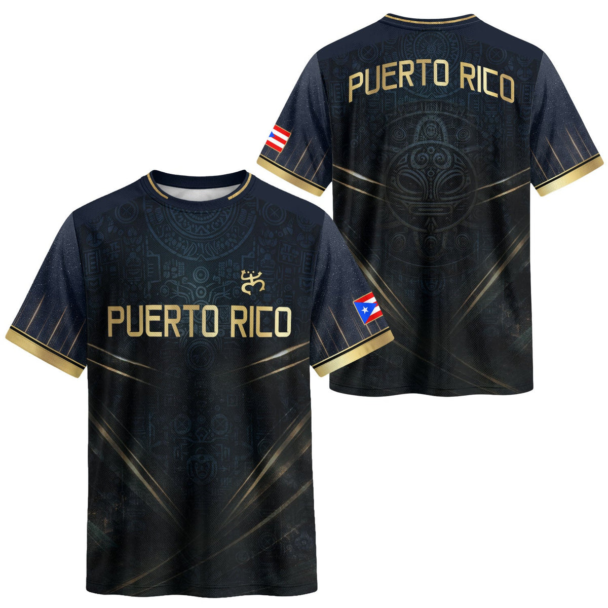 Elite Navy Gold Puerto Rico Soccer Jersey for Men and Women, V-Line Taino Heritage, Bold Puerto Rico Shirt for Puerto Rico Jersey Looks, Northryn Co.