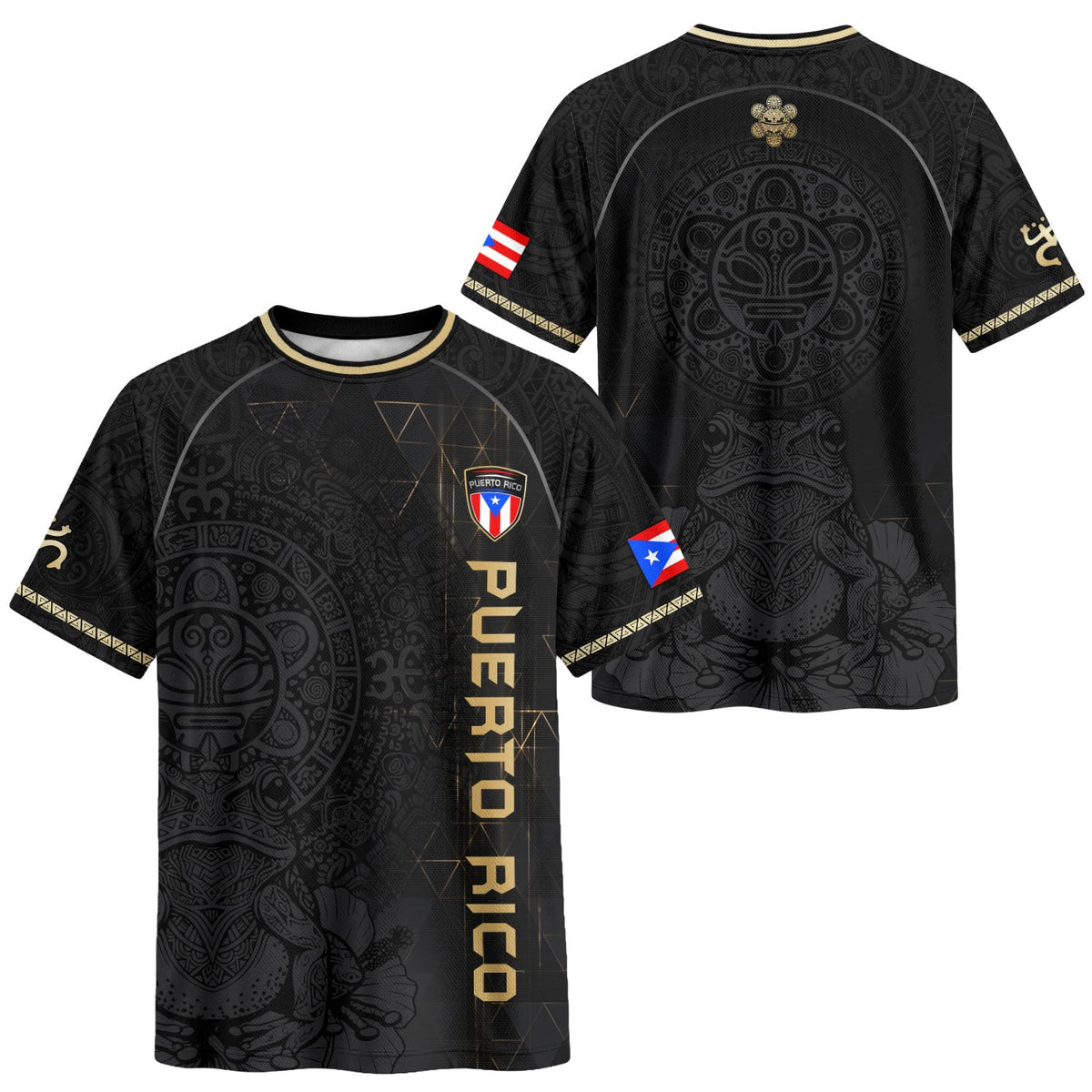 Taino Symbols Black Gold Puerto Rico Soccer Jersey for Men and Women, Heritage Vintage Athletic, Puerto Rico Jersey, Puerto Rico Shirt, Northryn Co.