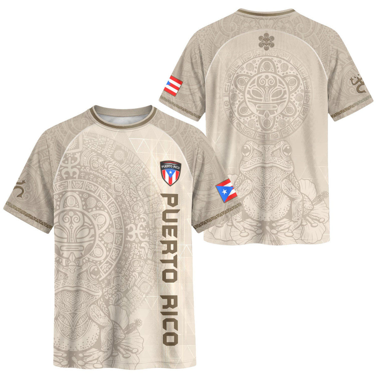 Puerto Rico Soccer Jersey in Heritage Beige for Men and Women, Vintage Athletic Taino Symbols, Puerto Rico Shirt and Puerto Rico Jersey, Northryn Co.