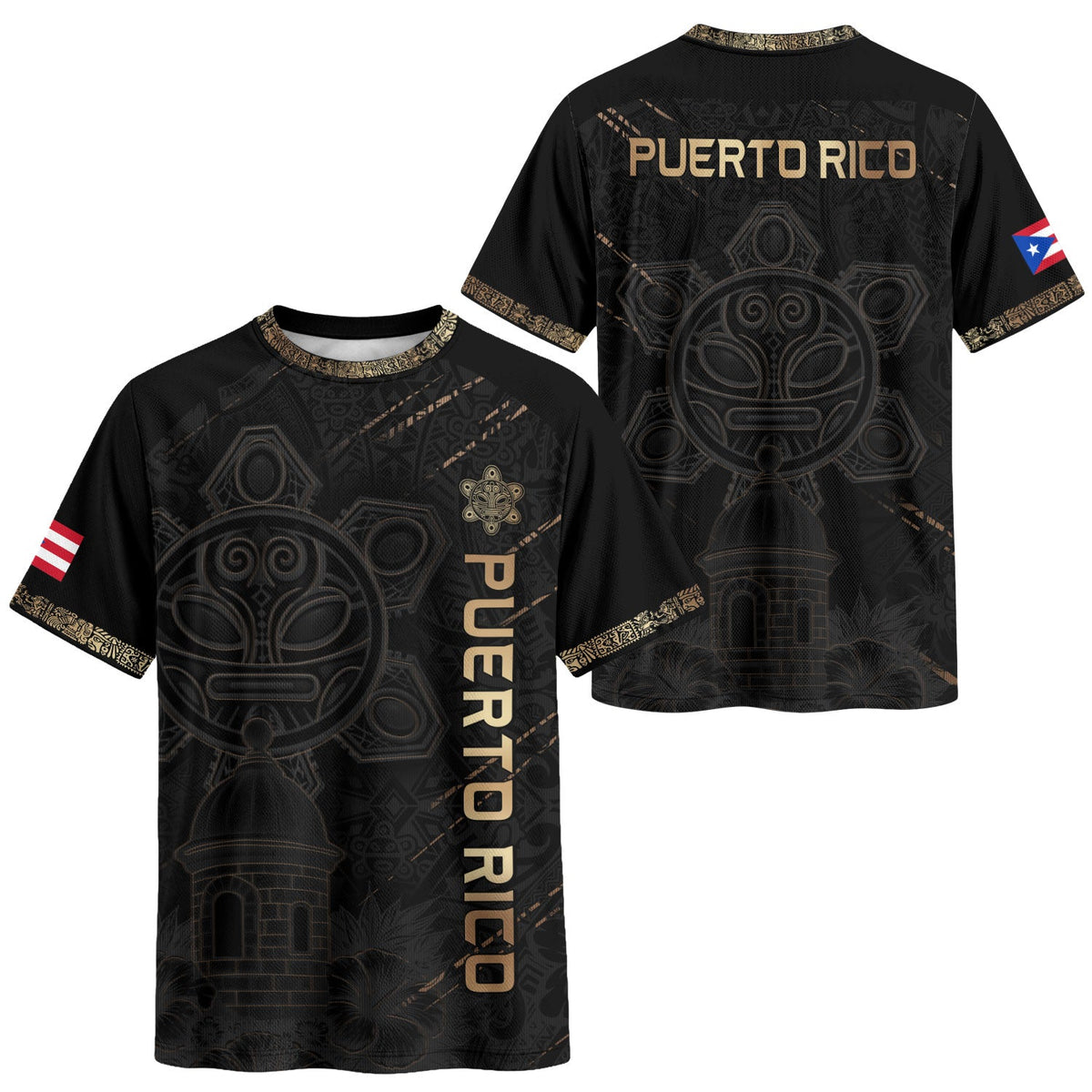 Taino Art Black Gold Puerto Rico Soccer Jersey for Men and Women, Patriotic, Trending Puerto Rico Shirt with Puerto Rico Jersey Appeal, Northryn Co.
