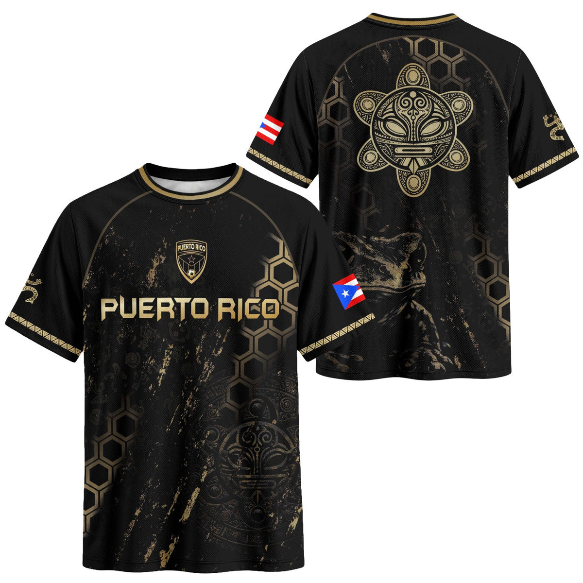 Coqui Frog Black Gold Puerto Rico Soccer Jersey for Men and Women, Heritage Graphic Taino Mask, Puerto Rico Jersey and Puerto Rico Shirt, Northryn Co.