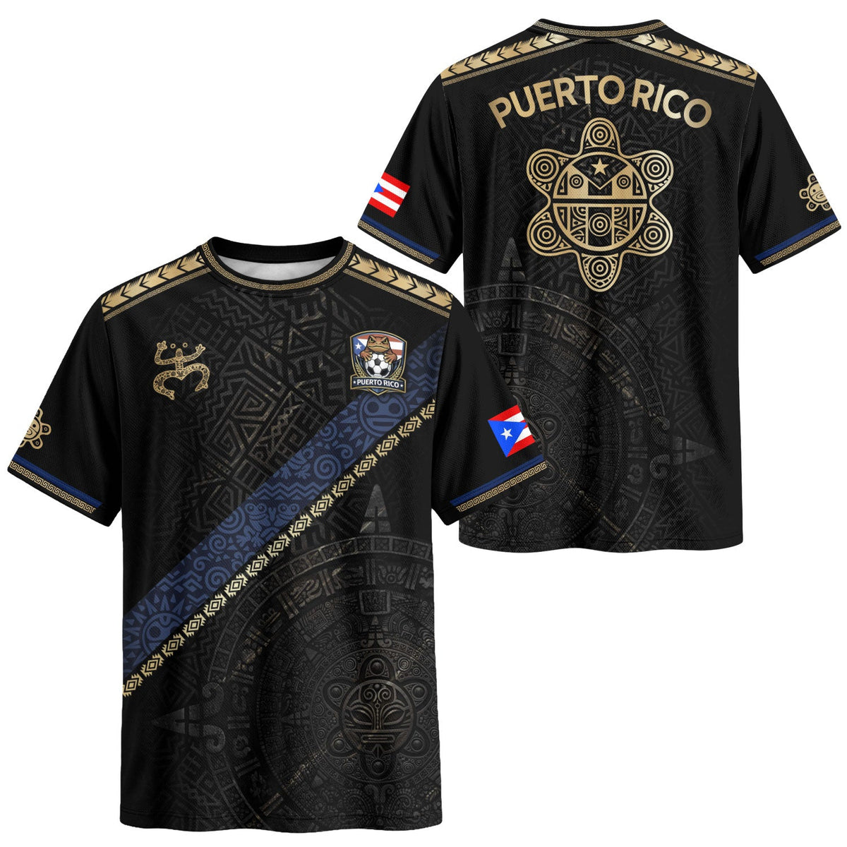 Puerto Rico Soccer Jersey in Heritage Black for Men and Women, Sash Graphic Gold Pattern Boricua, Puerto Rico Shirt, Puerto Rico Jersey, Northryn Co.