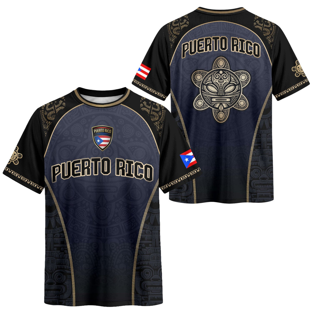 Heritage Navy Gold Puerto Rico Soccer Jersey for Men and Women, Taino Graphic Pattern Coqui Pride, Puerto Rico Jersey, Puerto Rico Shirt, Northryn Co.