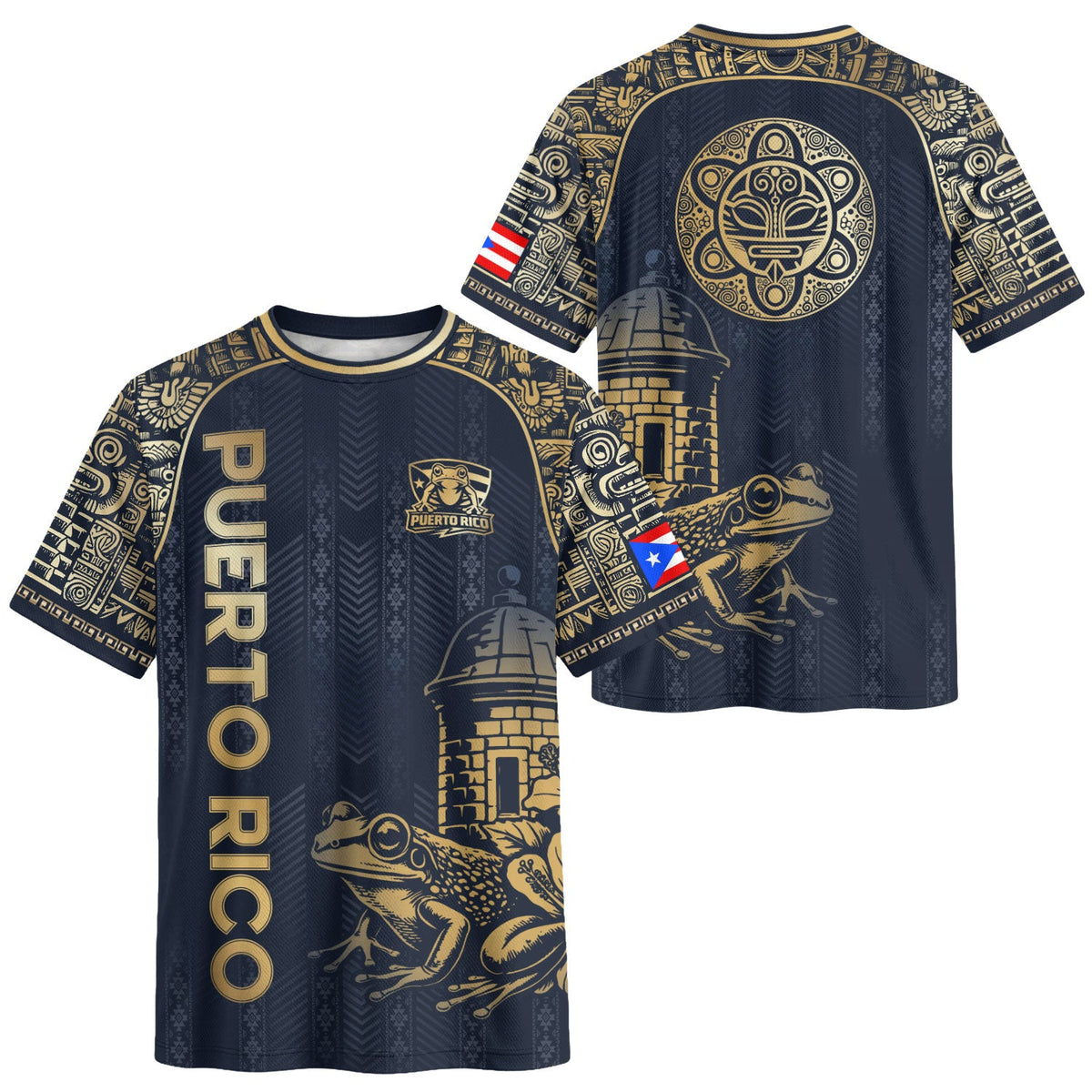 Puerto Rico Soccer Jersey in Navy Gold for Men and Women, Island Spirit Coqui Frog El Morro, Puerto Rico Shirt and Puerto Rico Jersey, Northryn Co.