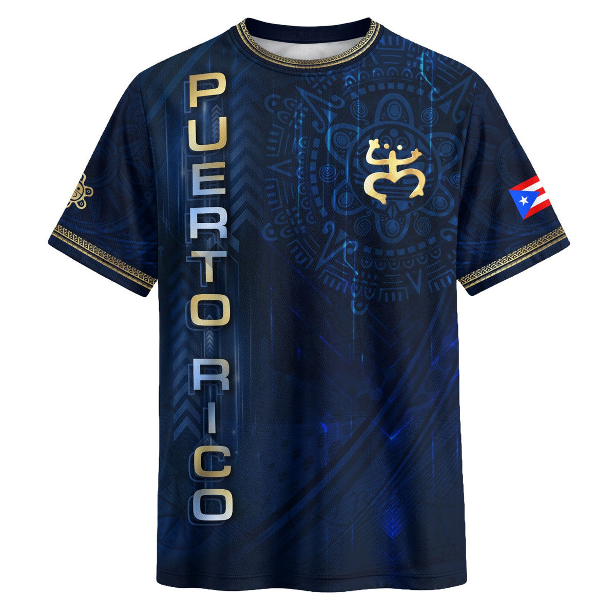 Heritage Orgullo Navy Gold Puerto Rico Soccer Jersey for Men and Women, Detailed Island Map Coqui, Puerto Rico Shirt, Puerto Rico Jersey, Northryn Co.