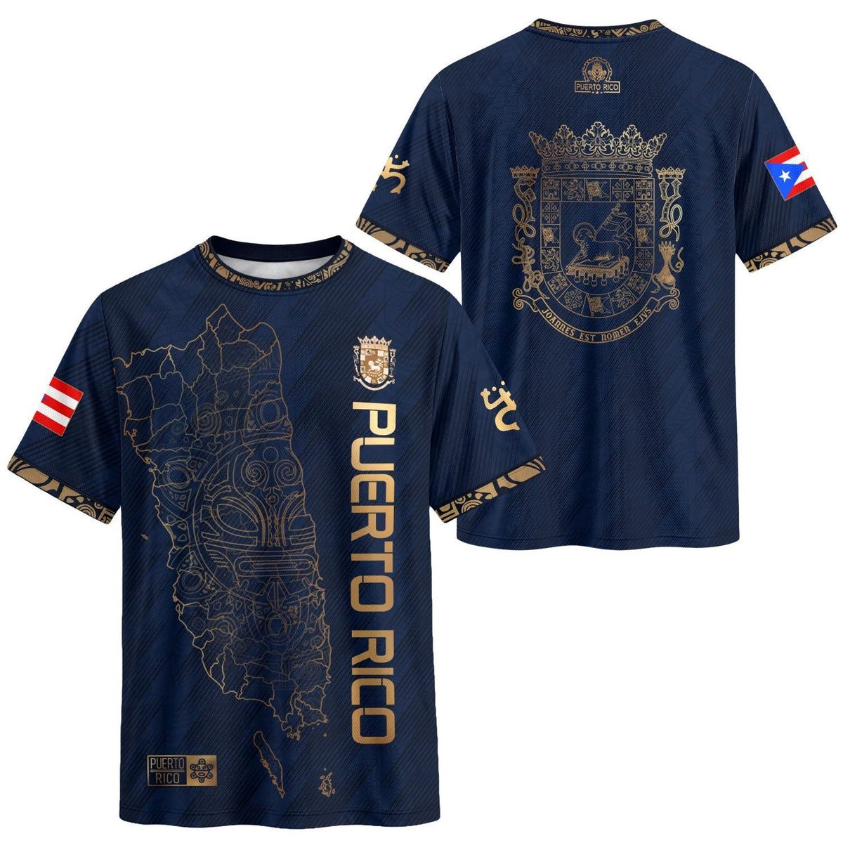 '- Map Navy Gold Puerto Rico Soccer Jersey for Men and Women, & Coat of Arms Edition, Bold Puerto Rico Jersey for Puerto Rico Shirt Looks, Northryn Co.