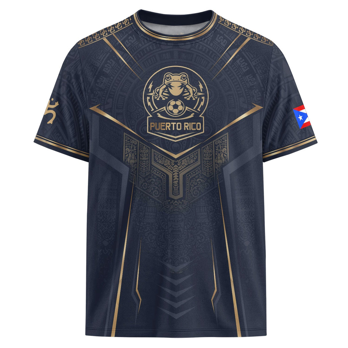Coqui Frog Navy Gold Puerto Rico Soccer Jersey for Men and Women, Taino Crest Heritage, Top Puerto Rico Jersey and Puerto Rico Shirt, Northryn Co.