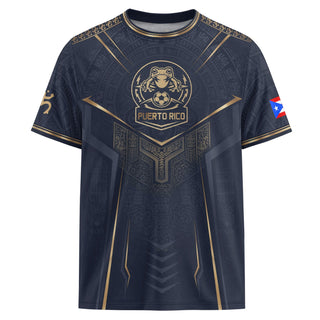 Coqui Frog Navy Gold Puerto Rico Soccer Jersey for Men and Women, Taino Crest Heritage, Top Puerto Rico Jersey and Puerto Rico Shirt, Northryn Co.