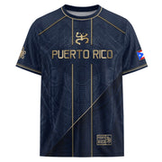 Puerto Rico Soccer Jersey in Elite Navy for Men and Women, Gold Taino Pattern Boricua Pride Top, Puerto Rico Jersey, Puerto Rico Shirt, Northryn Co.