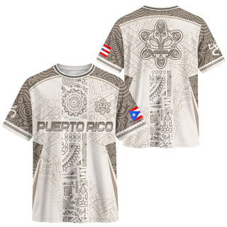 Boricua Pride White Puerto Rico Soccer Jersey for Men and Women, Tribal Pattern, Best Puerto Rico Shirt with Puerto Rico Jersey Style, Northryn Co.