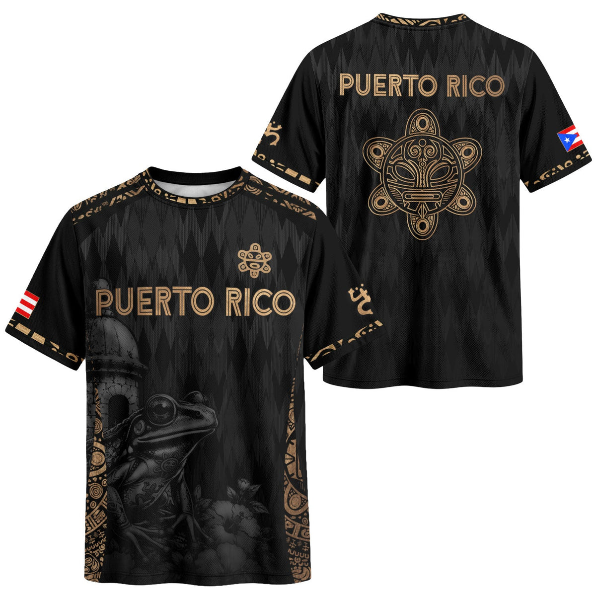 Taino Turtle Black Gold Puerto Rico Soccer Jersey for Men and Women, El Morro and Coqui Frog Art, Puerto Rico Jersey, Puerto Rico Shirt, Northryn Co.