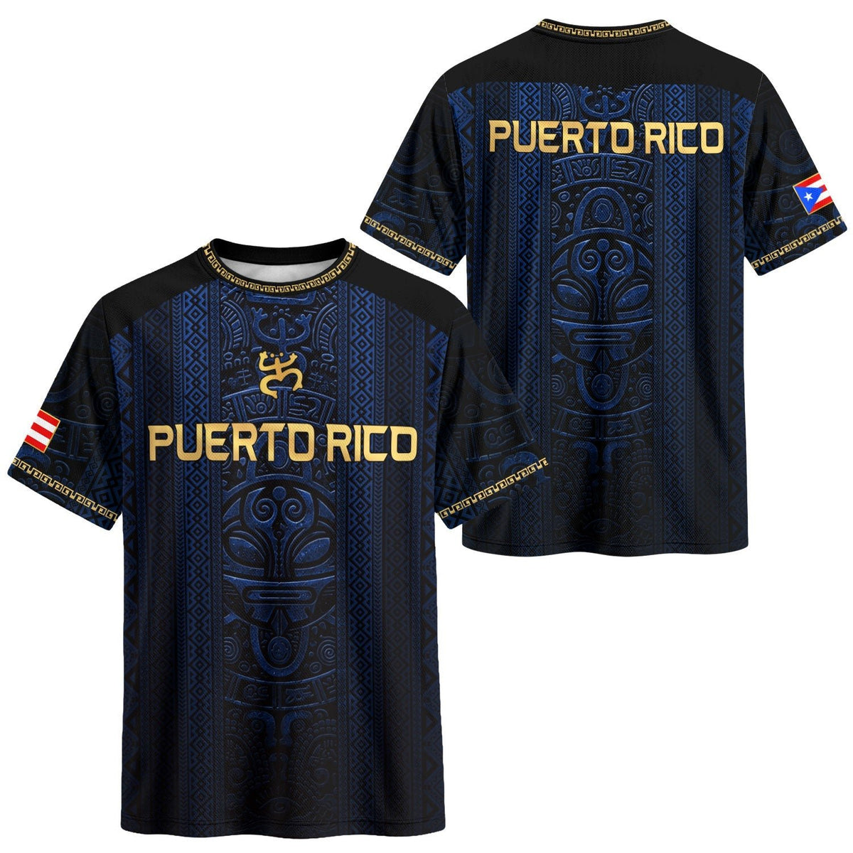 Puerto Rico Soccer Jersey in Navy Royal Gold Taino Symbols for Men and Women, Boricua Pride, Top Puerto Rico Shirt, Puerto Rico Jersey, Northryn Co.