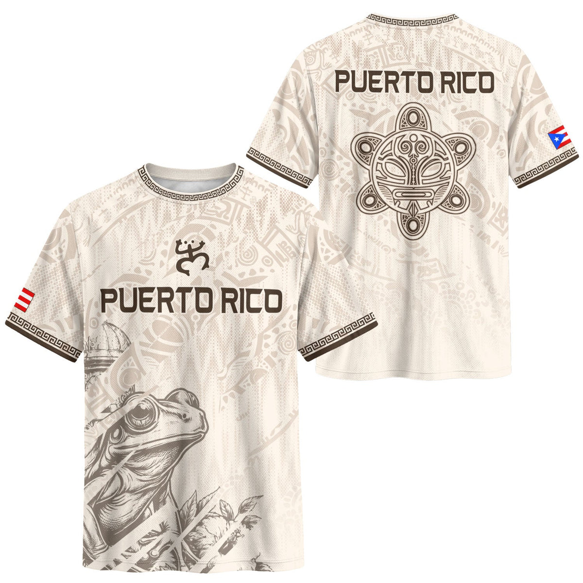 Puerto Rico Soccer Jersey in Beige Taino Turtle for Men and Women, El Morro and Coqui Frog, Top Puerto Rico Shirt and Puerto Rico Jersey, Northryn Co.