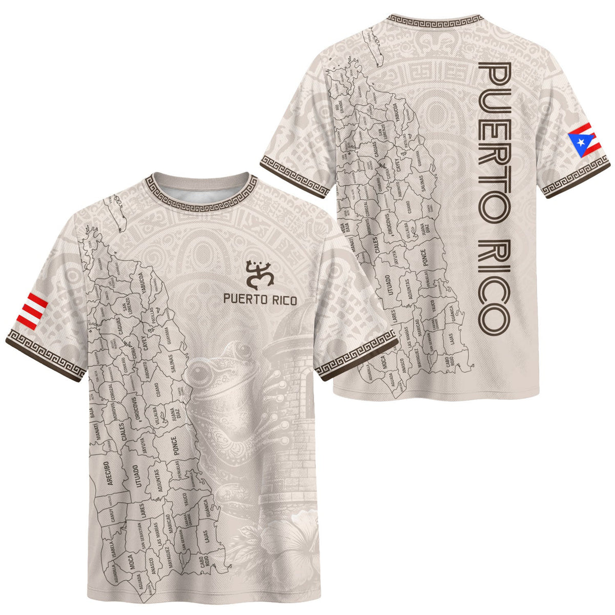 Puerto Rico Soccer Jersey in Beige Taino for Men and Women, Coqui Frog Map Print Boricua, Top Puerto Rico Shirt and Puerto Rico Jersey, Northryn Co.