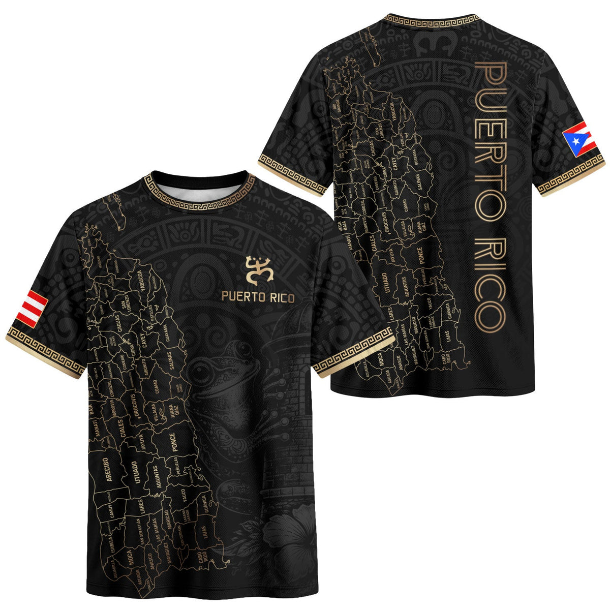 Coqui Frog Black Gold Puerto Rico Soccer Jersey for Men and Women, Taino Map Boricua Art, Top Puerto Rico Jersey and Puerto Rico Shirt, Northryn Co.