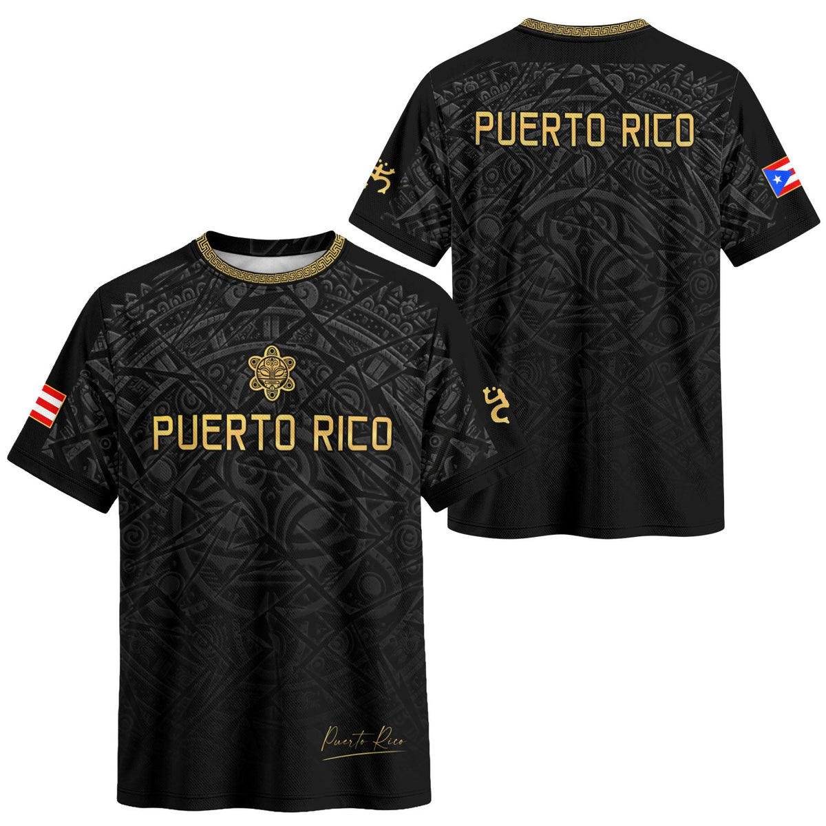 Puerto Rico Soccer Jersey in Black Gold for Men and Women, Taino Turtle Tribal Apparel Boricua, Puerto Rico Jersey and Puerto Rico Shirt, Northryn Co.
