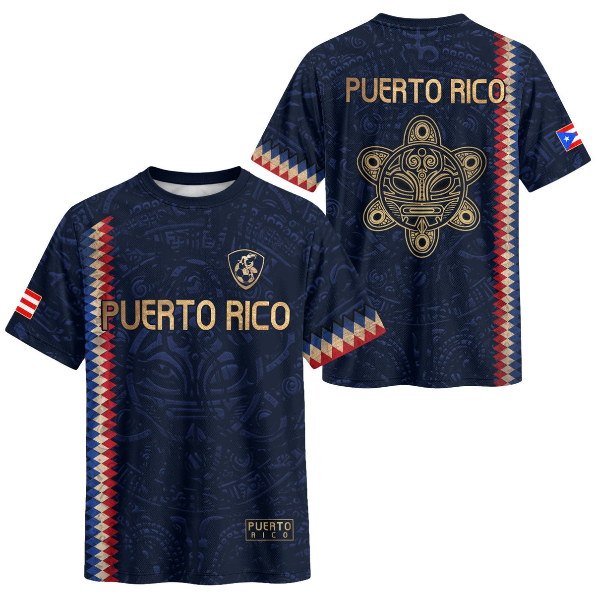 Taino Turtle Navy Gold Puerto Rico Soccer Jersey for Men and Women, Chevron Pride, Best Puerto Rico Jersey with Puerto Rico Shirt Style, Northryn Co.